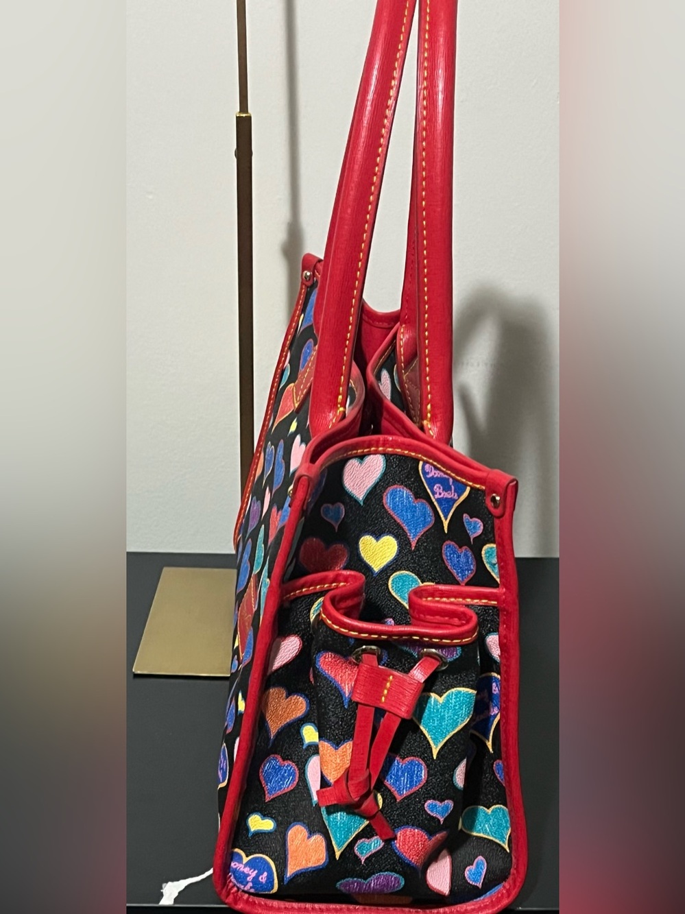 Dooney and Bourke Red-Trim Heart Print Open Tote Bag - Picture 5 of 13
